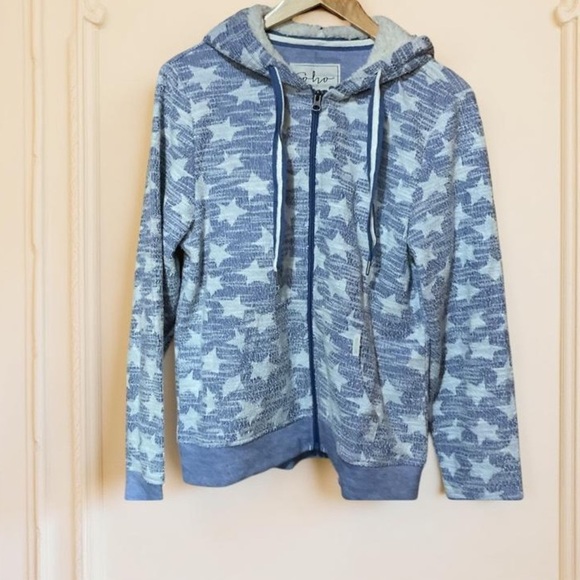NWT Soho hoodie cream & blue stars,fall,cozy,cool,fur lined,full zip,soft,comfy - Picture 1 of 5